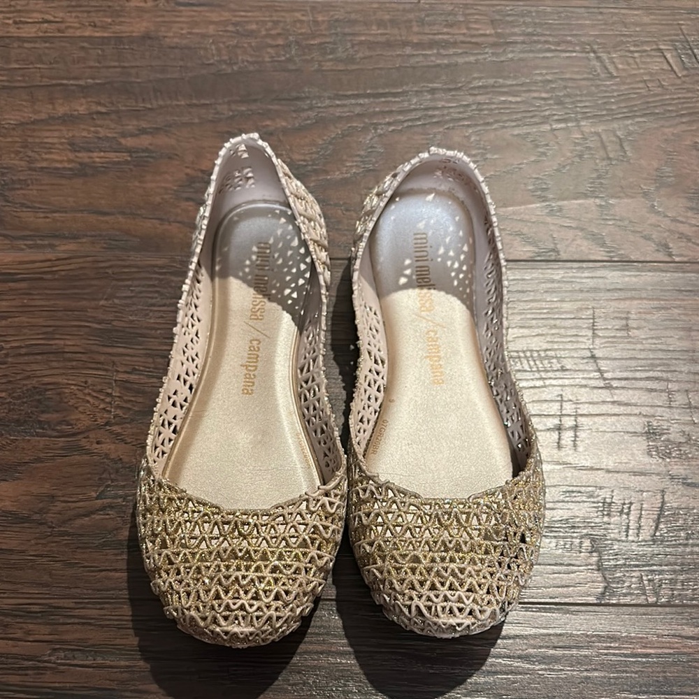 Mini Melissa Campana Gold Kids Dress Shoes size 13